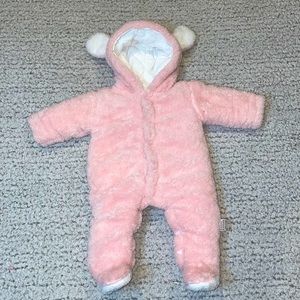 Baby Girl Reversible Soft/Quilted Pink & White Bunting with ears, Size 3M